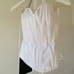 Custom Cindy Baum white silk corset, removable padding, silk ribbon lace up back